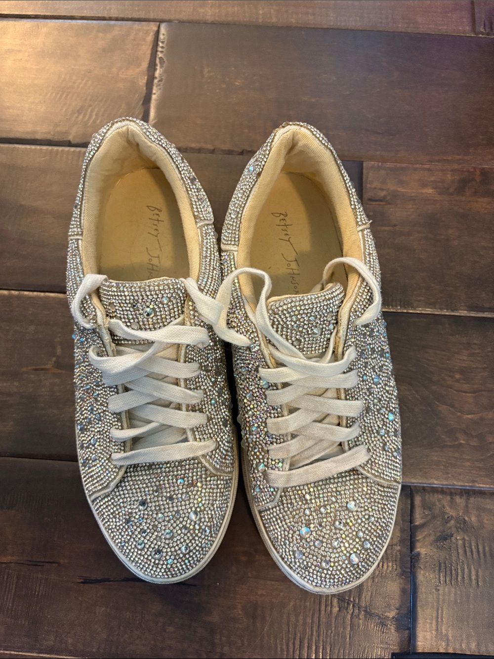 Betsey Johnson Sparkling Rhinestone Women's Lace-Up Sneakers - Silver Size 9